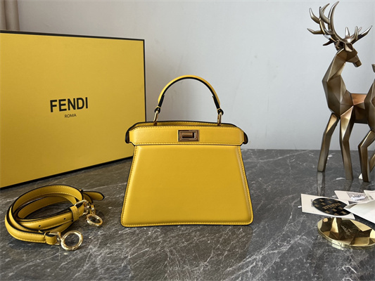 Fen.di Peekaboo ISeeU Petite Leather Bag Yellow Color