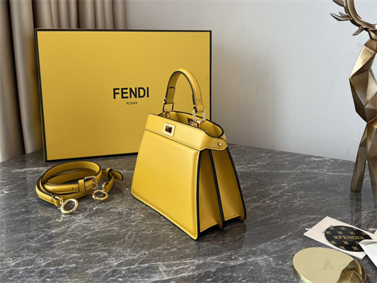 Fen.di Peekaboo ISeeU Petite Leather Bag Yellow Color