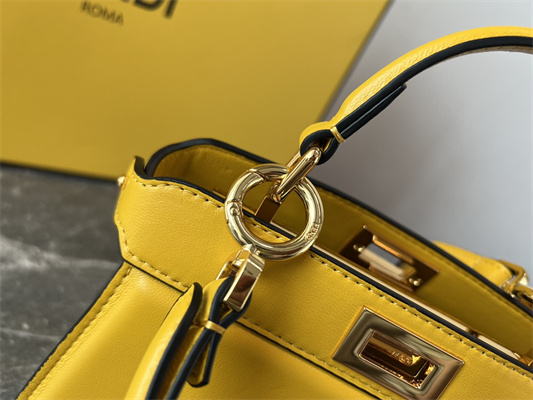 Fen.di Peekaboo ISeeU Petite Leather Bag Yellow Color