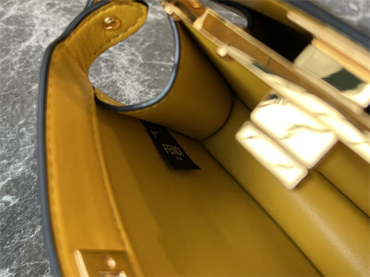 Fen.di Peekaboo ISeeU Petite Leather Bag Yellow Color