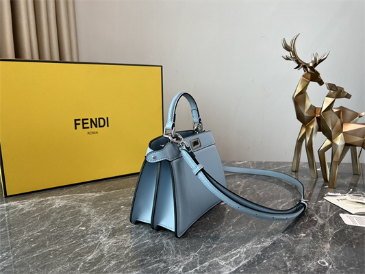 Fen.di Peekaboo ISeeU Petite Leather Bag Blue Color