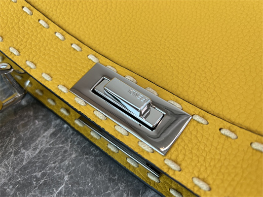 Fen.di Peekaboo Iconic ISeeU Medium Bag Cuoio Romano Leather Yellow Color With Topstitches
