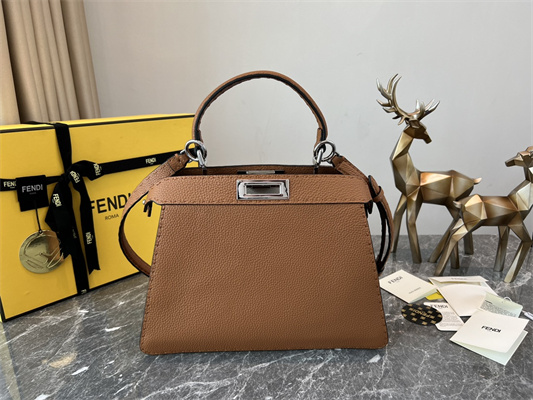 Fen.di Peekaboo Iconic ISeeU Medium Bag Cuoio Romano Leather Brown Color With Topstitches