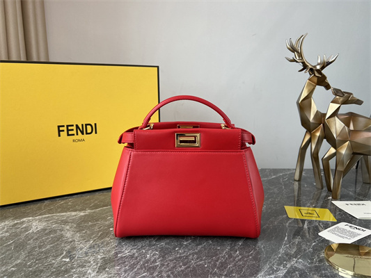 Fen.di Peekaboo Mini Leather Bag Red Color