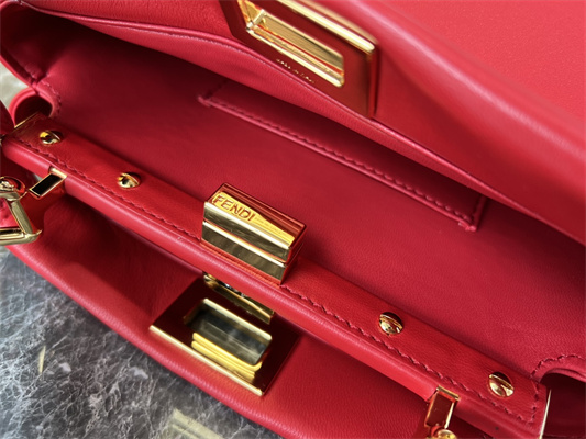 Fen.di Peekaboo Mini Leather Bag Red Color