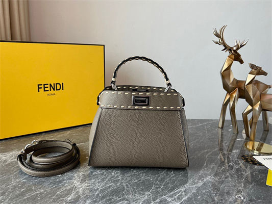 Fen.di Peekaboo Mini Bag Cuoio Romano Leather Grey Color With Topstitches