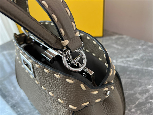 Fen.di Peekaboo Mini Bag Cuoio Romano Leather Grey Color With Topstitches