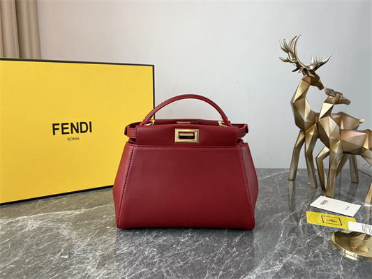 Fen.di Peekaboo Mini Leather Bag Burgundy Color