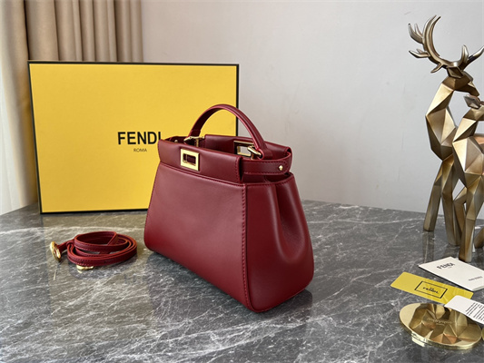 Fen.di Peekaboo Mini Leather Bag Burgundy Color