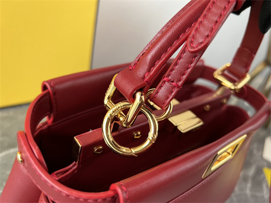 Fen.di Peekaboo Mini Leather Bag Burgundy Color