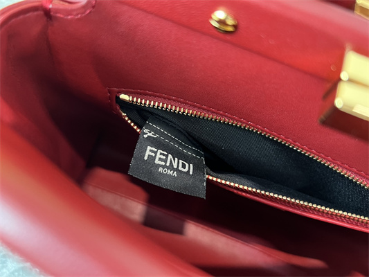 Fen.di Peekaboo Mini Leather Bag Burgundy Color