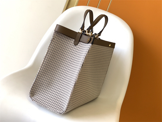 Fen.di Peekaboo X-Tote Wool Vitello King Houndstooth FF Embroidered Coffee Color