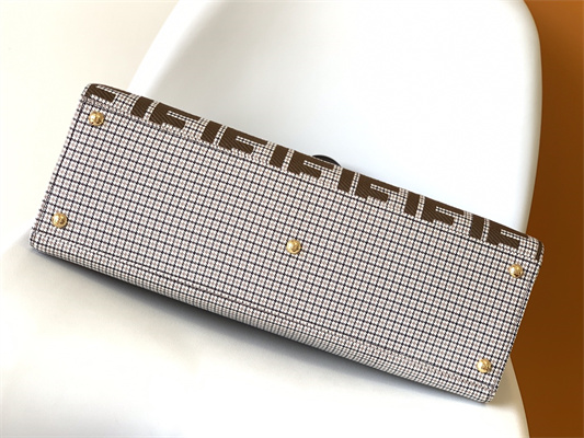 Fen.di Peekaboo X-Tote Wool Vitello King Houndstooth FF Embroidered Coffee Color