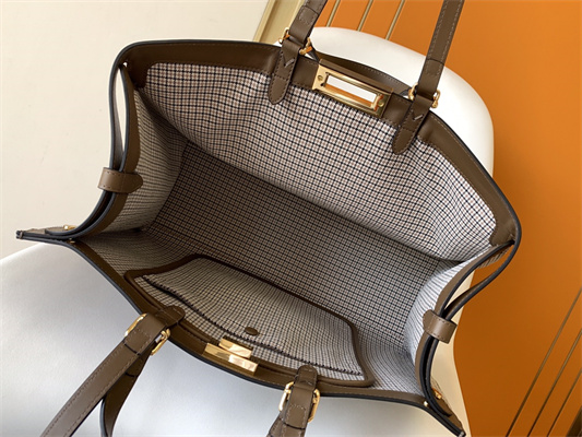 Fen.di Peekaboo X-Tote Wool Vitello King Houndstooth FF Embroidered Coffee Color