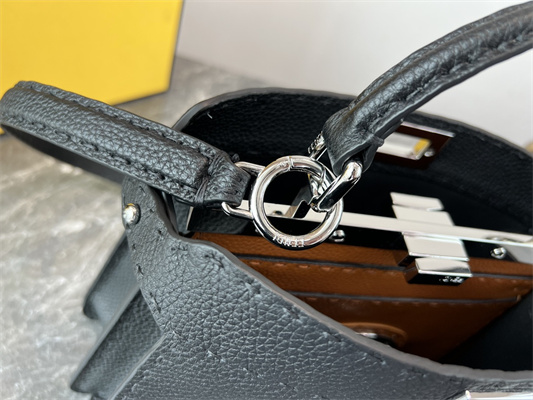 Fen.di Peekaboo Iconic ISeeU Small Bag Cuoio Romano Leather Black Color With Topstitches