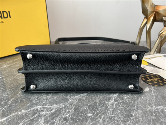 Fen.di Peekaboo Iconic ISeeU Small Bag Cuoio Romano Leather Black Color With Topstitches