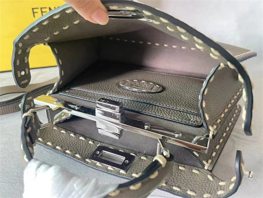 Fen.di Peekaboo Iconic ISeeU Small Bag Cuoio Romano Leather Grey Color With Topstitches