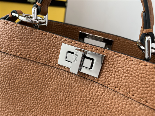 Fen.di Peekaboo Iconic ISeeU Small Bag Cuoio Romano Leather Brown Color With Topstitches