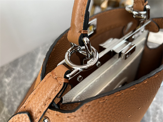 Fen.di Peekaboo Iconic ISeeU Small Bag Cuoio Romano Leather Brown Color With Topstitches