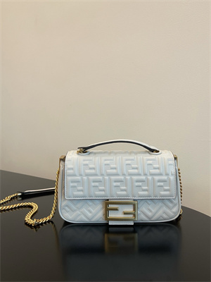 Fen.di BAGUETTE CHAIN MIDI White Nappa Leather Bag With FF Motif
