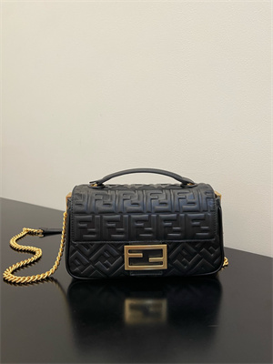 Fen.di BAGUETTE CHAIN MIDI Black Nappa Leather Bag With FF Motif