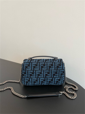 Fen.di BAGUETTE CHAIN MIDI Dk Blue Tapestry Fabric Bag With FF Motif