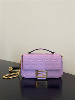 Fen.di BAGUETTE CHAIN MIDI Purple Nappa Leather Bag With FF Motif