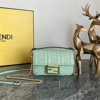 Fen.di BAGUETTE Mini Bag Green Nappa Leather With FF Motif
