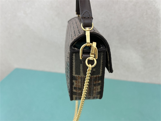 Fen.di BAGUETTE Mini Bag Brown FF Jacquard Fabric With Sequins