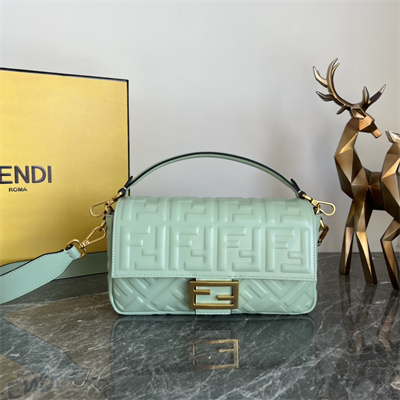 Fen.di BAGUETTE Bag Green Nappa Leather With FF Motif
