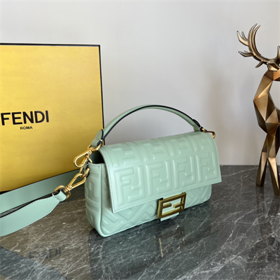 Fen.di BAGUETTE Bag Green Nappa Leather With FF Motif