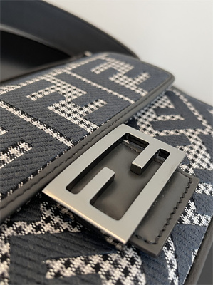 Fen.di BAGUETTE  Houndstooth Wool Fabric Bag With Black FF Embroidery