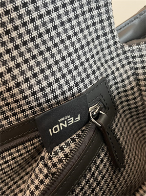 Fen.di BAGUETTE  Houndstooth Wool Fabric Bag With Black FF Embroidery