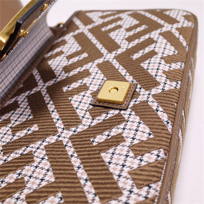 Fen.di BAGUETTE Houndstooth Wool Fabric Bag With Brown FF Embroidery