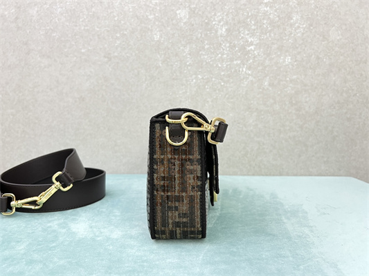 Fen.di BAGUETTE Bag Brown FF Jacquard Fabric With Sequins