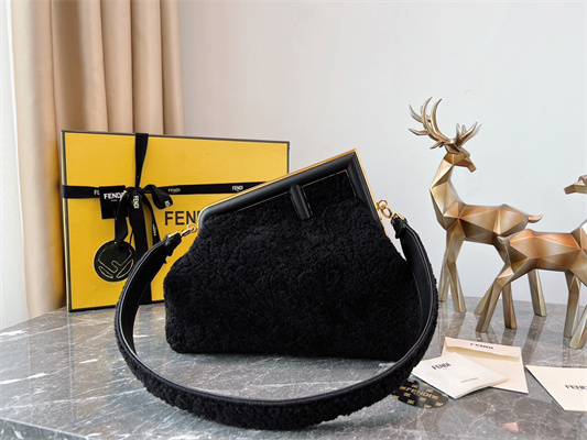 Fen.di FIRST MEDIUM Black Sheepskin Bag