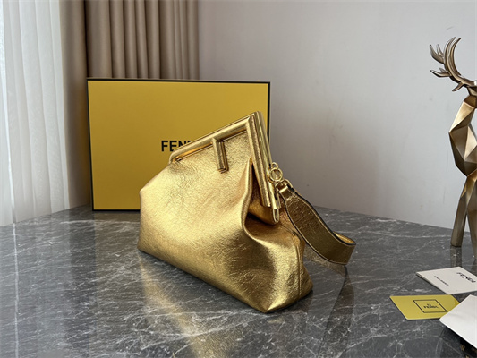Fen.di FIRST MEDIUM Gold Wrinkled Leather Bag