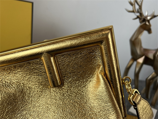 Fen.di FIRST MEDIUM Gold Wrinkled Leather Bag