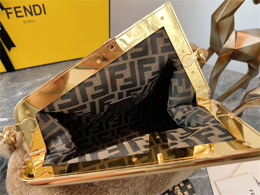 Fen.di FIRST MEDIUM Beige Sheepskin Bag