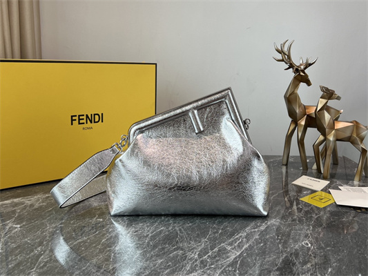 Fen.di FIRST MEDIUM Silver Wrinkled Leather Bag
