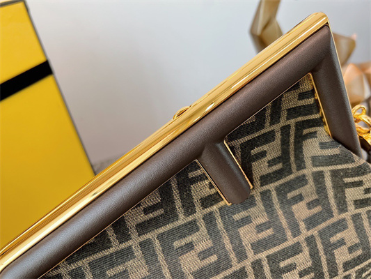 Fen.di FIRST MEDIUM Brown FF Jacquard Fabric Bag