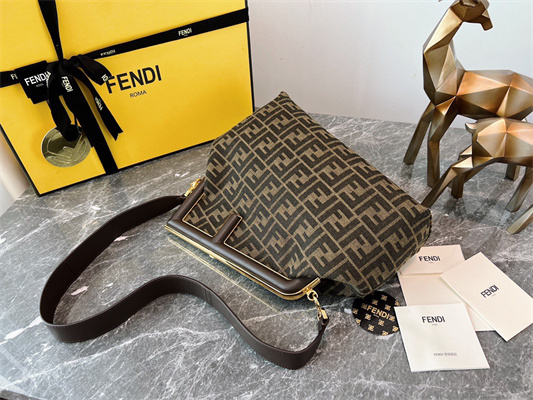 Fen.di FIRST MEDIUM Brown FF Jacquard Fabric Bag