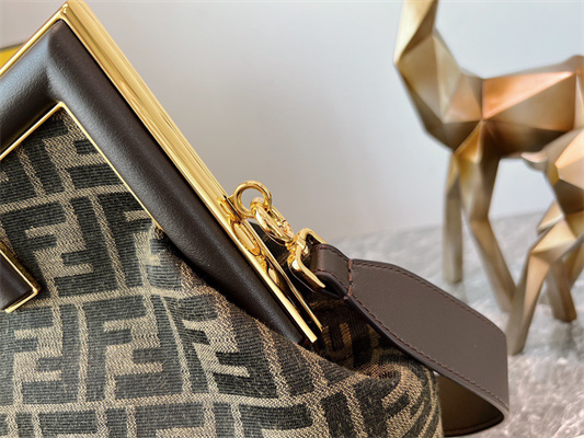 Fen.di FIRST MEDIUM Brown FF Jacquard Fabric Bag