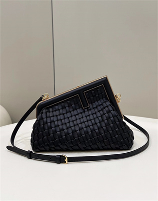 Fen.di FIRST SMALL Black Interlaced Leather Bag