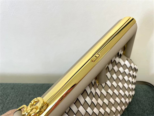 Fen.di FIRST SMALL White and Dove Grey Interlaced Leather Bag