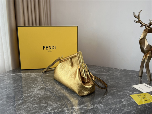 Fen.di FIRST SMALL Gold Wrinkled Leather Bag