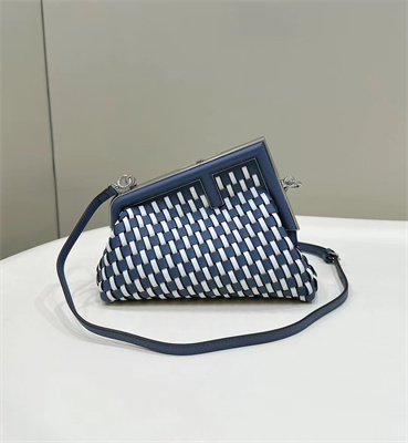Fen.di FIRST SMALL Blue and White Interlaced Leather Bag