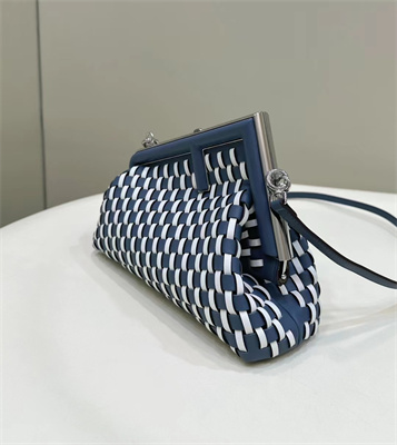 Fen.di FIRST SMALL Blue and White Interlaced Leather Bag