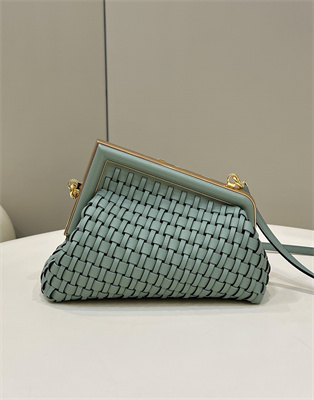 Fen.di FIRST SMALL Green Interlaced Leather Bag