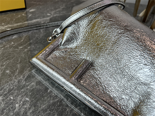Fen.di FIRST SMALL Silver Wrinkled Leather Bag